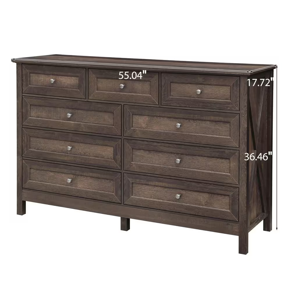 Brown 55.04 in. W Makeup Vanity with 9 Drawers