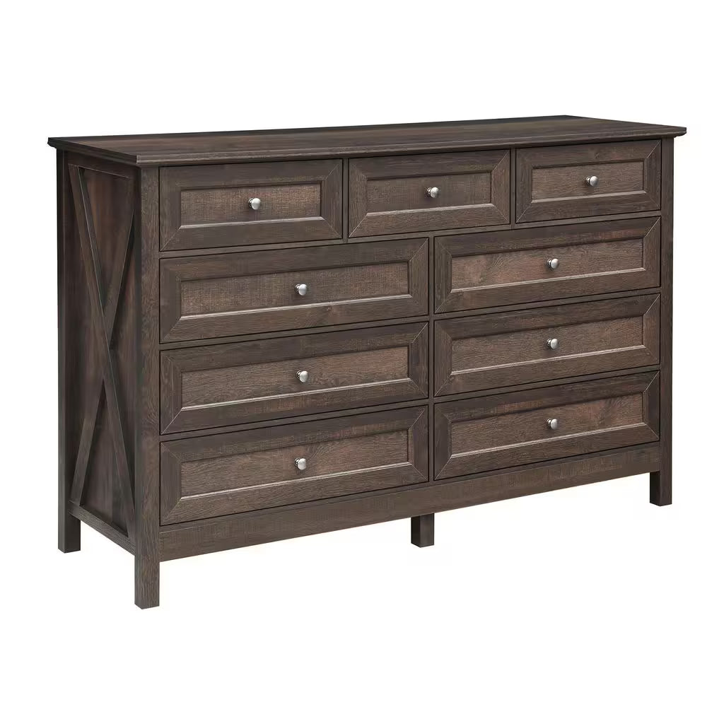 Brown 55.04 in. W Makeup Vanity with 9 Drawers