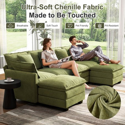 BedLuxury 106" Green U-Shaped Sectional Sofa