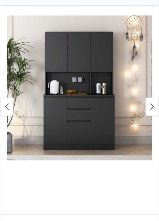 BLACK Freestanding kitchen storage, sideboard with charging station S00002