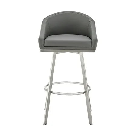 Armen Living Eleanor30 Swivel Bar Stool in Brushed Stainless Steel with Gray Faux Leather