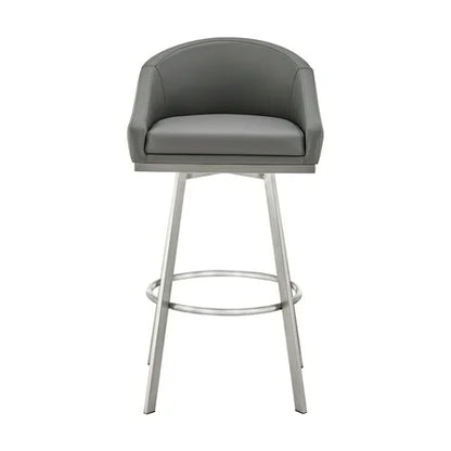 Armen Living Eleanor30 Swivel Bar Stool in Brushed Stainless Steel with Gray Faux Leather