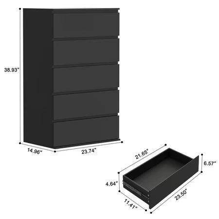 LAFGUR 5-Drawer Dresser, Black Storage Cabinet