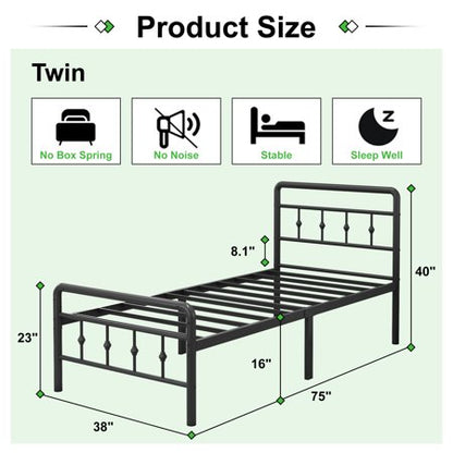Maenizi 16" Tall Twin Bed Frame, Black