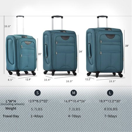 LuckyNote Expandable Luggage Set, 22/26/30"