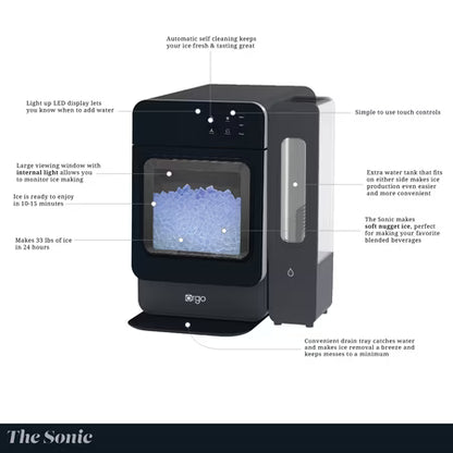 Orgo Sonic Countertop Ice Maker - Nugget Black