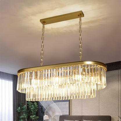 Inch Large Gold Crystal Chandelier, 8-Light Linear Modern Crystal Chandelier
