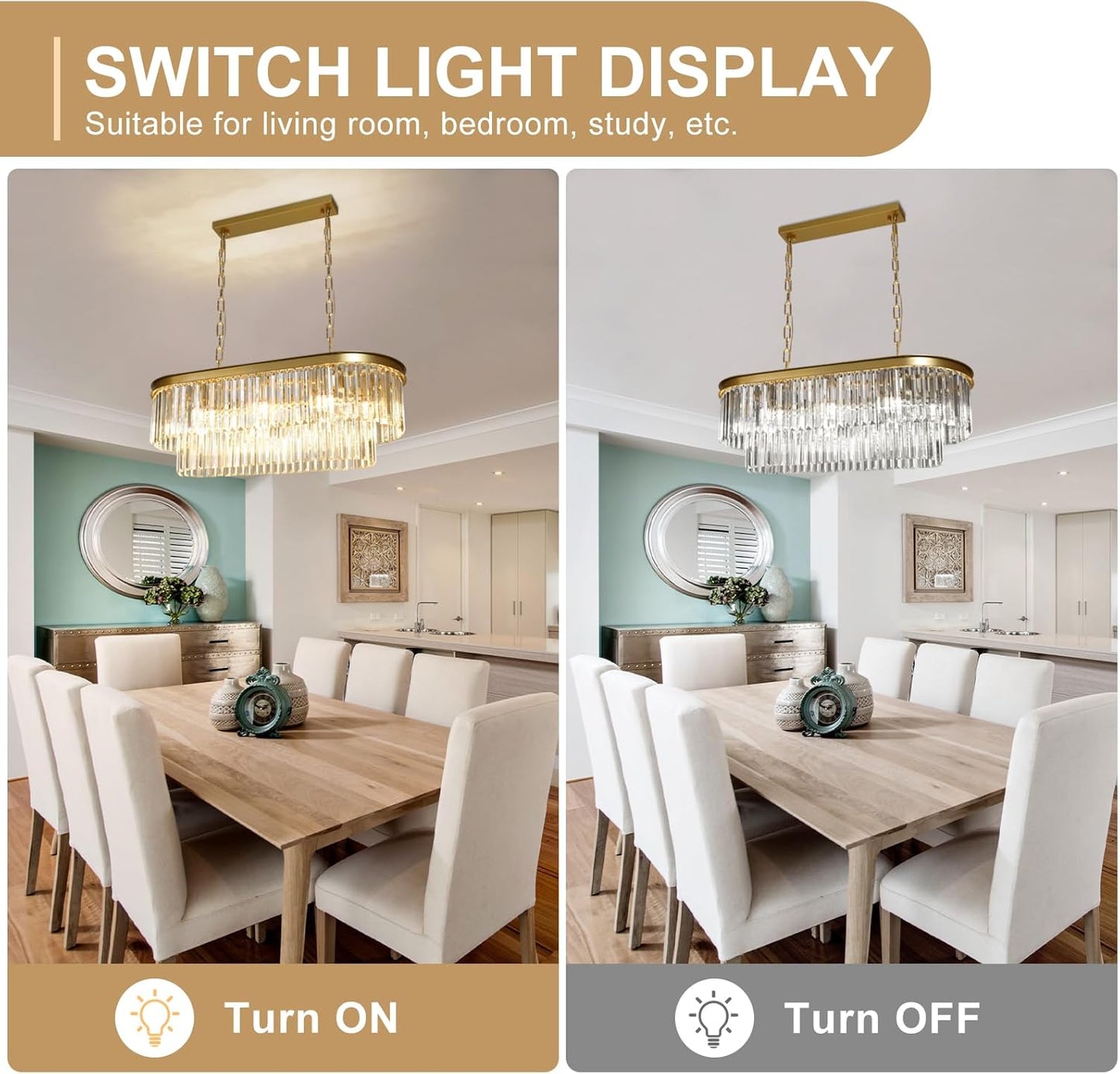 Inch Large Gold Crystal Chandelier, 8-Light Linear Modern Crystal Chandelier
