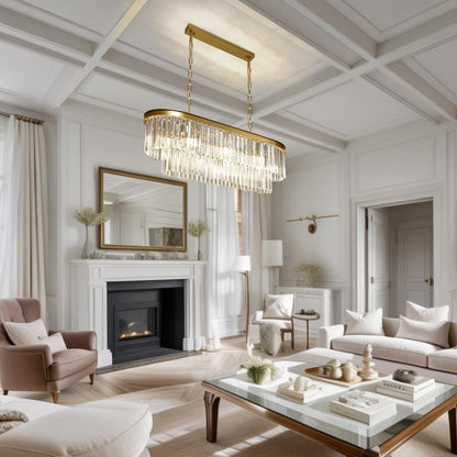 Inch Large Gold Crystal Chandelier, 8-Light Linear Modern Crystal Chandelier