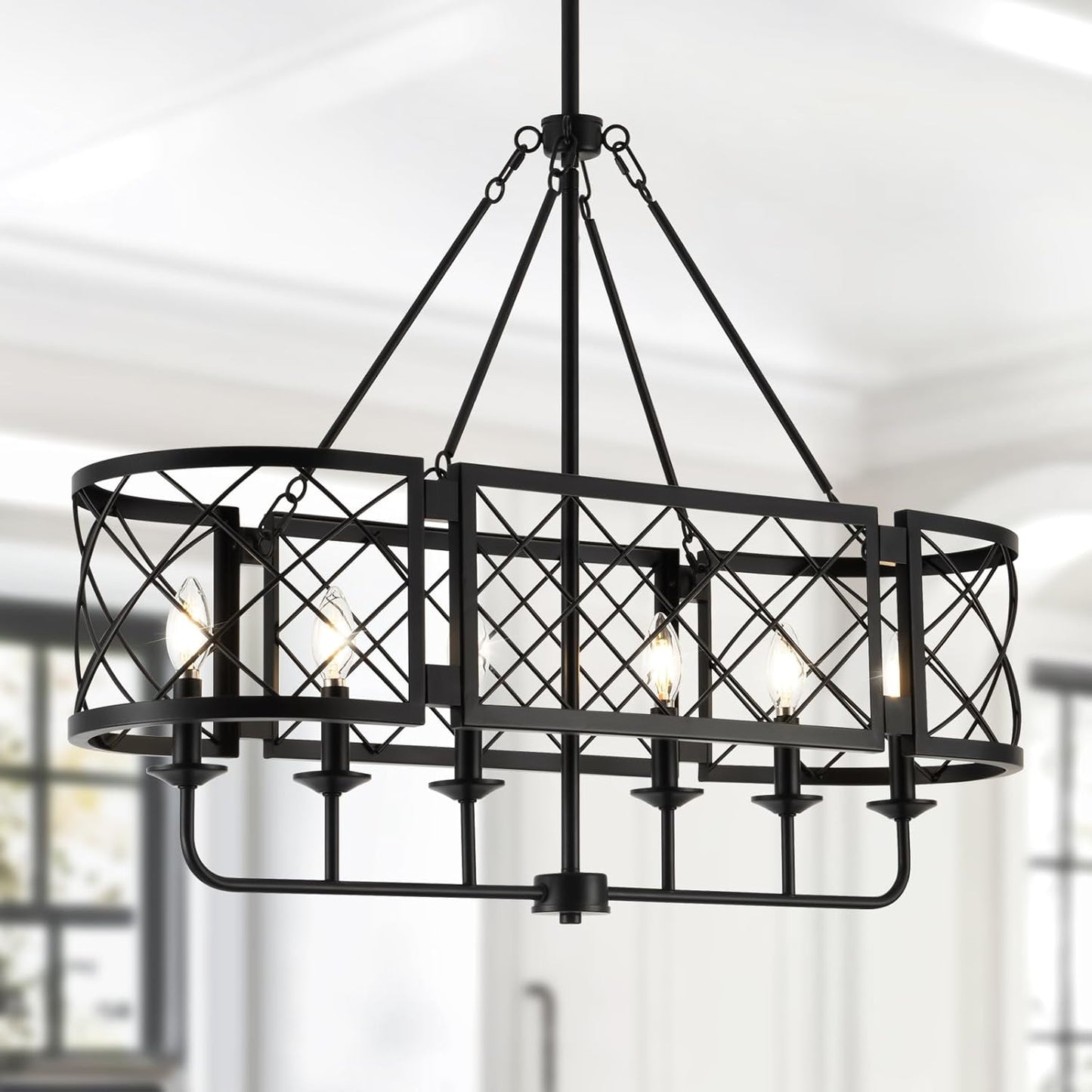 35" Farmhouse Pendant Light Fixtures for Dining Room Linear Black Kitchen Island Lighting Modern Rustic Chandelier for Living Room Foyer