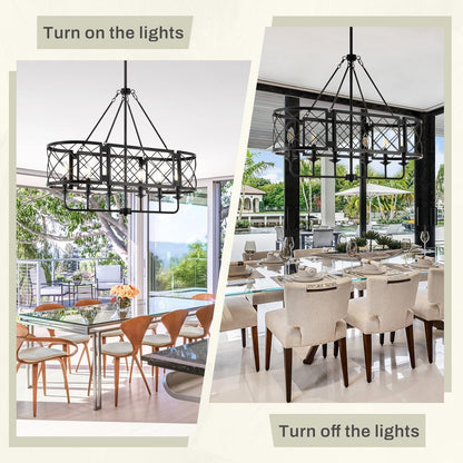 35" Farmhouse Pendant Light Fixtures for Dining Room Linear Black Kitchen Island Lighting Modern Rustic Chandelier for Living Room Foyer