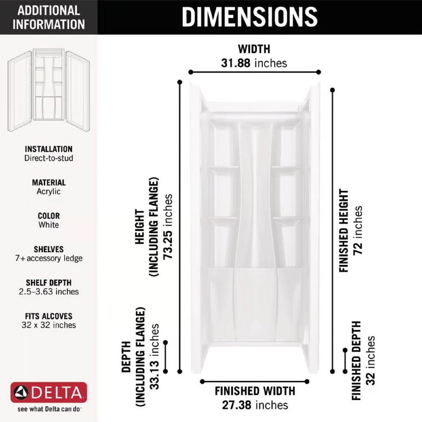 Delta Classic 500 Shower Wall White