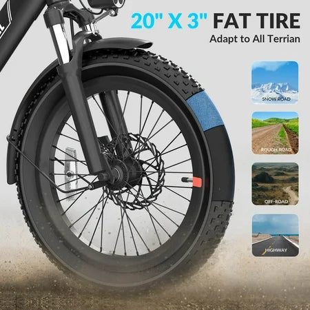 5TH W11B-W 20" Fat Tire E-Bike, 500W, 7spd
