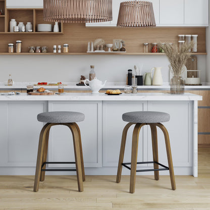 AENKYO 30" Swivel Bar Stools, 2; Gray Fabric
