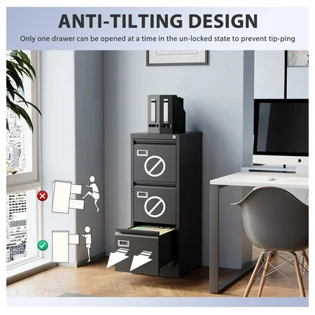 STANI 3 Drawer File Cabinets with Lock, Metal Filing Cabinet for Home Office