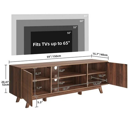 Farmhouse TV Entertainment Center, LED TV Stand for TVs up to 65 inch, Walnut