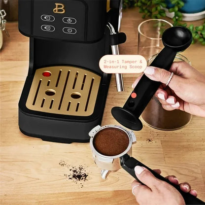 Beautiful Slim Espresso Machine with 20-Bar Pressure, Black Sesame by Drew Barrymore
