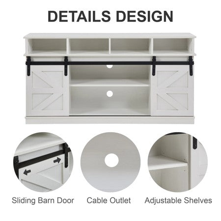 MAYEERTY 65” TV Stand with Sliding Door, White