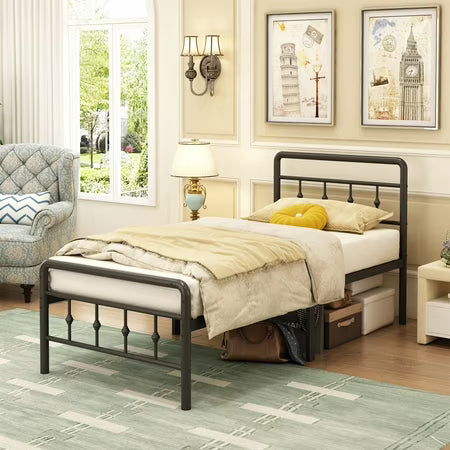 Maenizi 16" Tall Twin Bed Frame, Black