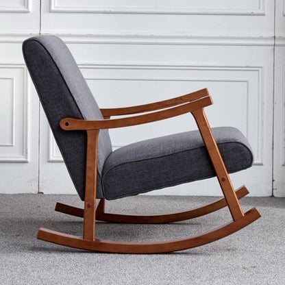 Outdoor Wood Rocking Chair with Cushions, Gray