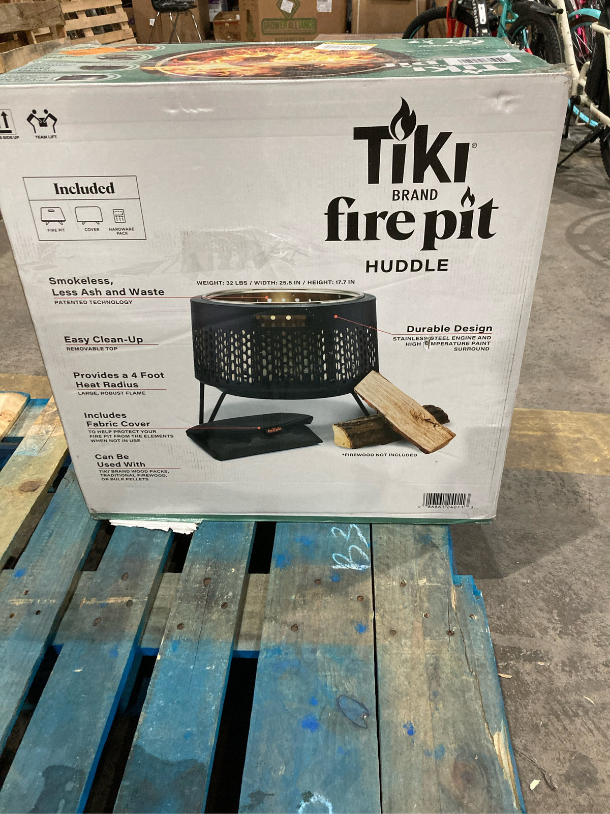 TIKI 25.5 in. W Metal Round Wood Fire Pit