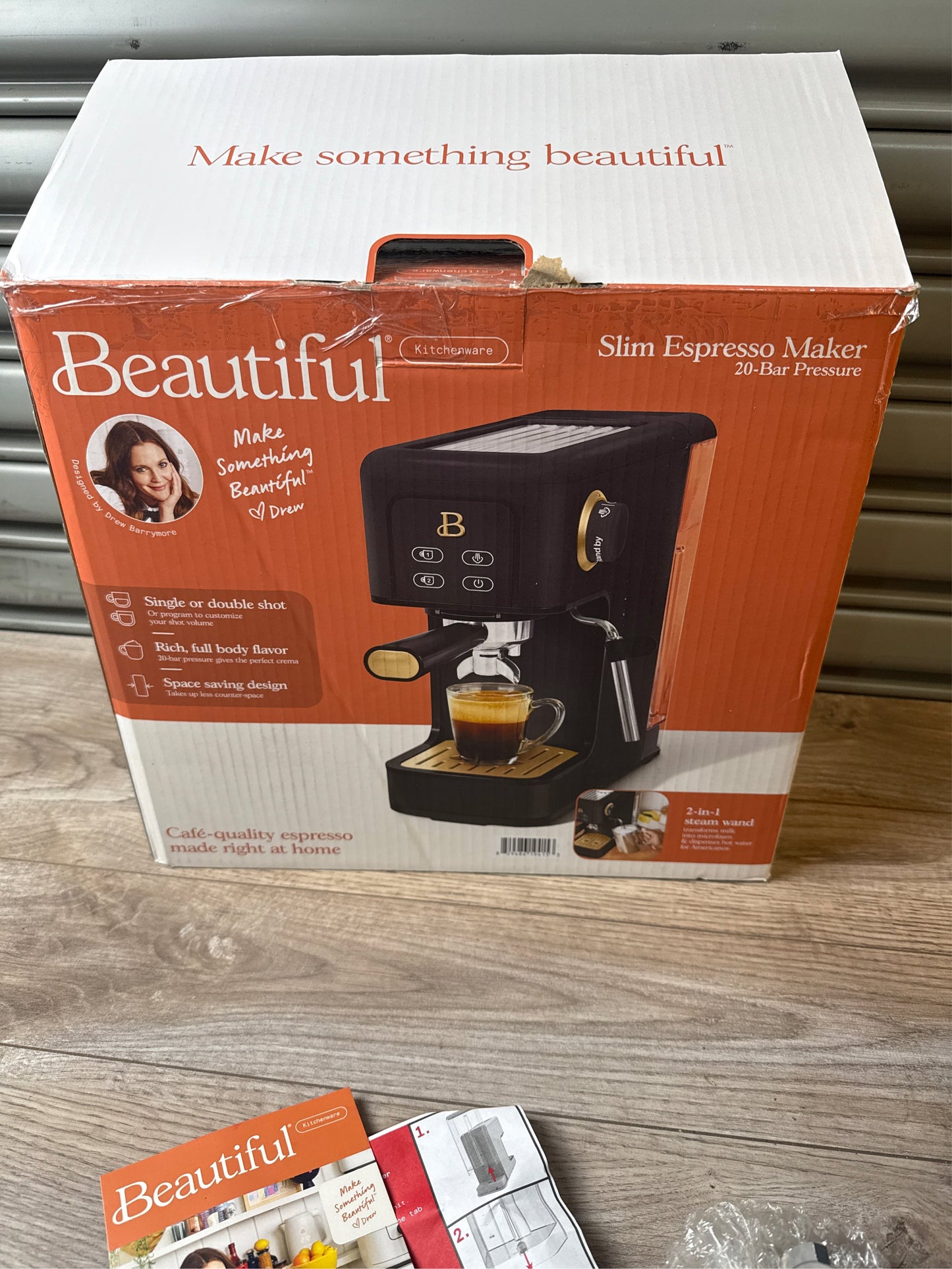 Beautiful Slim Espresso Machine with 20-Bar Pressure, Black Sesame by Drew Barrymore