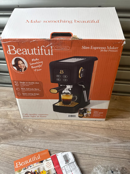 Beautiful Slim Espresso Machine with 20-Bar Pressure, Black Sesame by Drew Barrymore