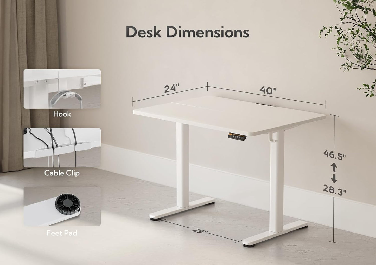 Claiks Electric Standing Desk, Adjustable Height Stand up Desk, 40x24 Inches