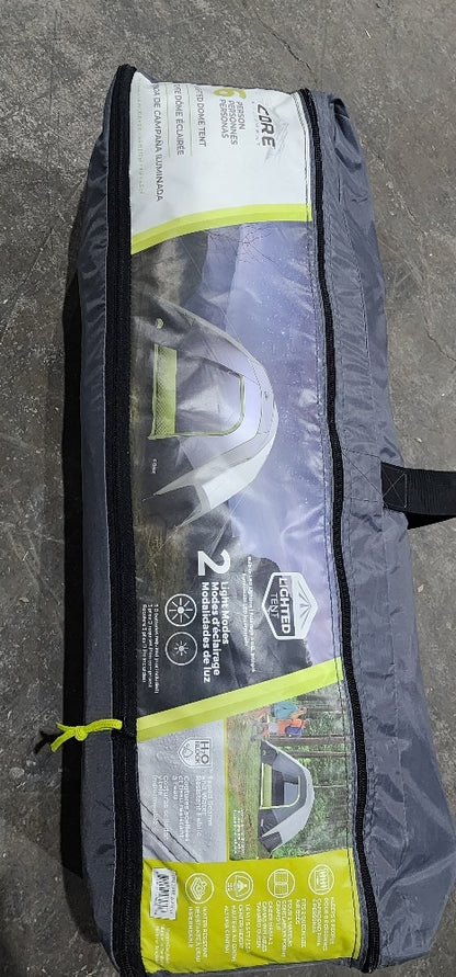 CORE Equipment 6 Person LED Lighted Dome Tent, Gray - Water Resistant