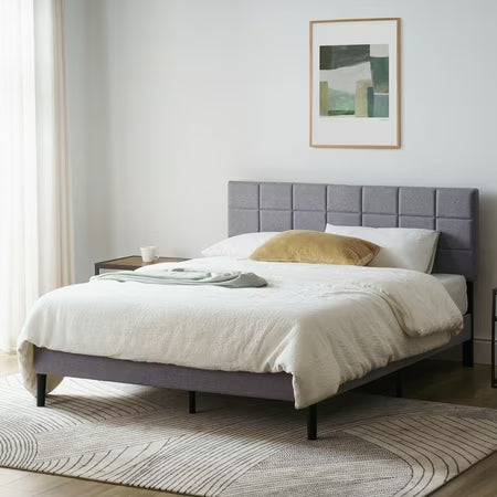 Mainstays Gray Tufted Platform Bed, Queen