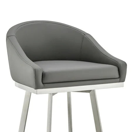 Armen Living Eleanor30 Swivel Bar Stool in Brushed Stainless Steel with Gray Faux Leather
