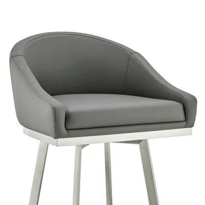Armen Living Eleanor30 Swivel Bar Stool in Brushed Stainless Steel with Gray Faux Leather