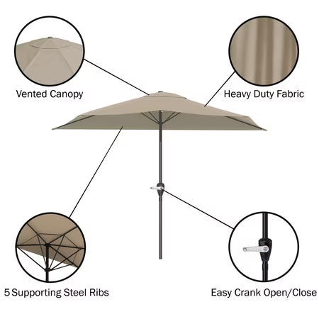Pure Garden 9ft Half Umbrella for Balcony, Porch