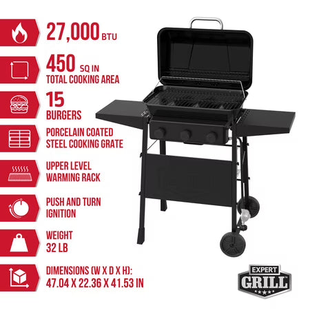 Expert Grill 3-Burner Propane Grill with Shelves