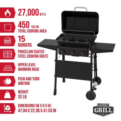 Expert Grill 3-Burner Propane Grill with Shelves