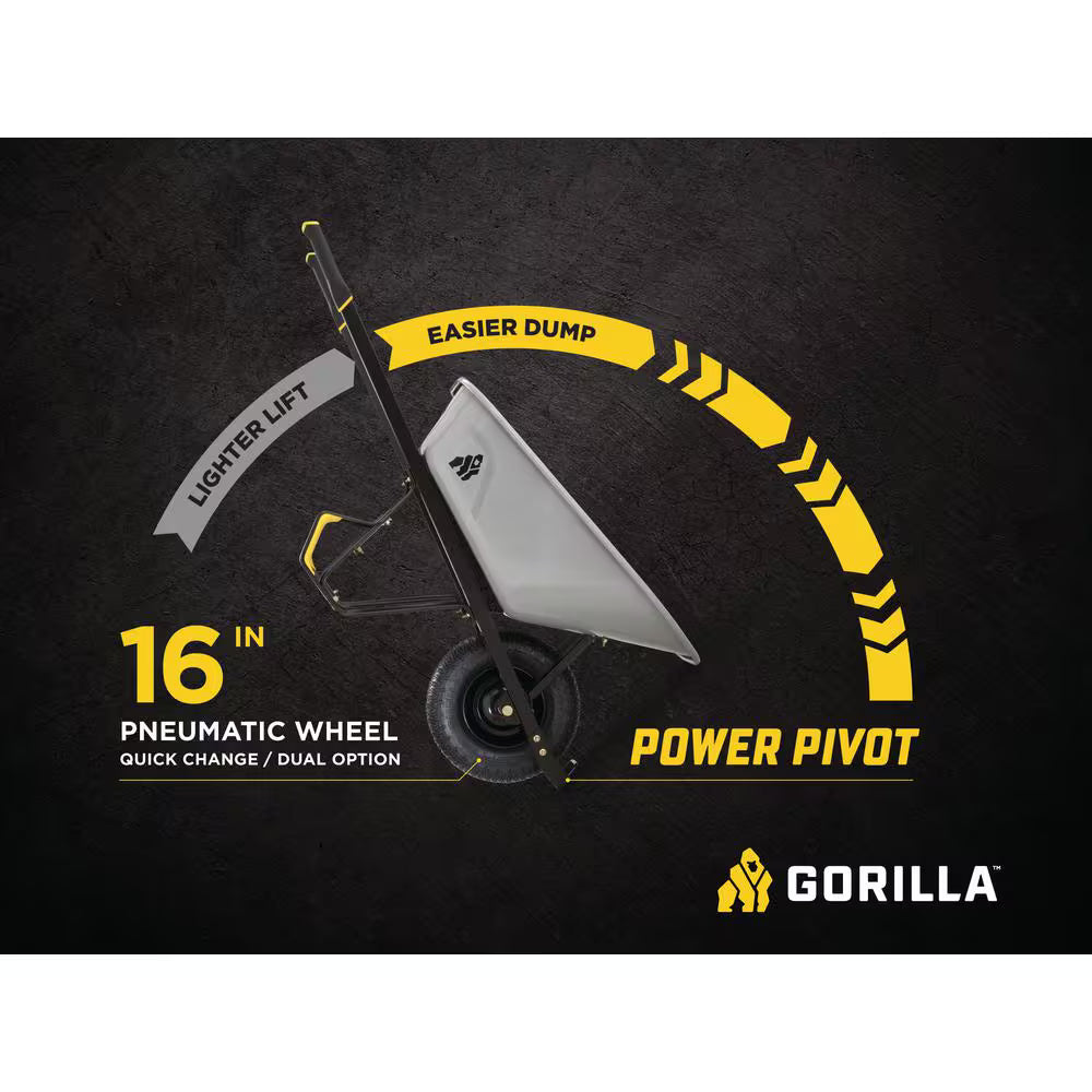 Gorilla 6 cu ft PRO Steel Wheelbarrow, 16 Wheel