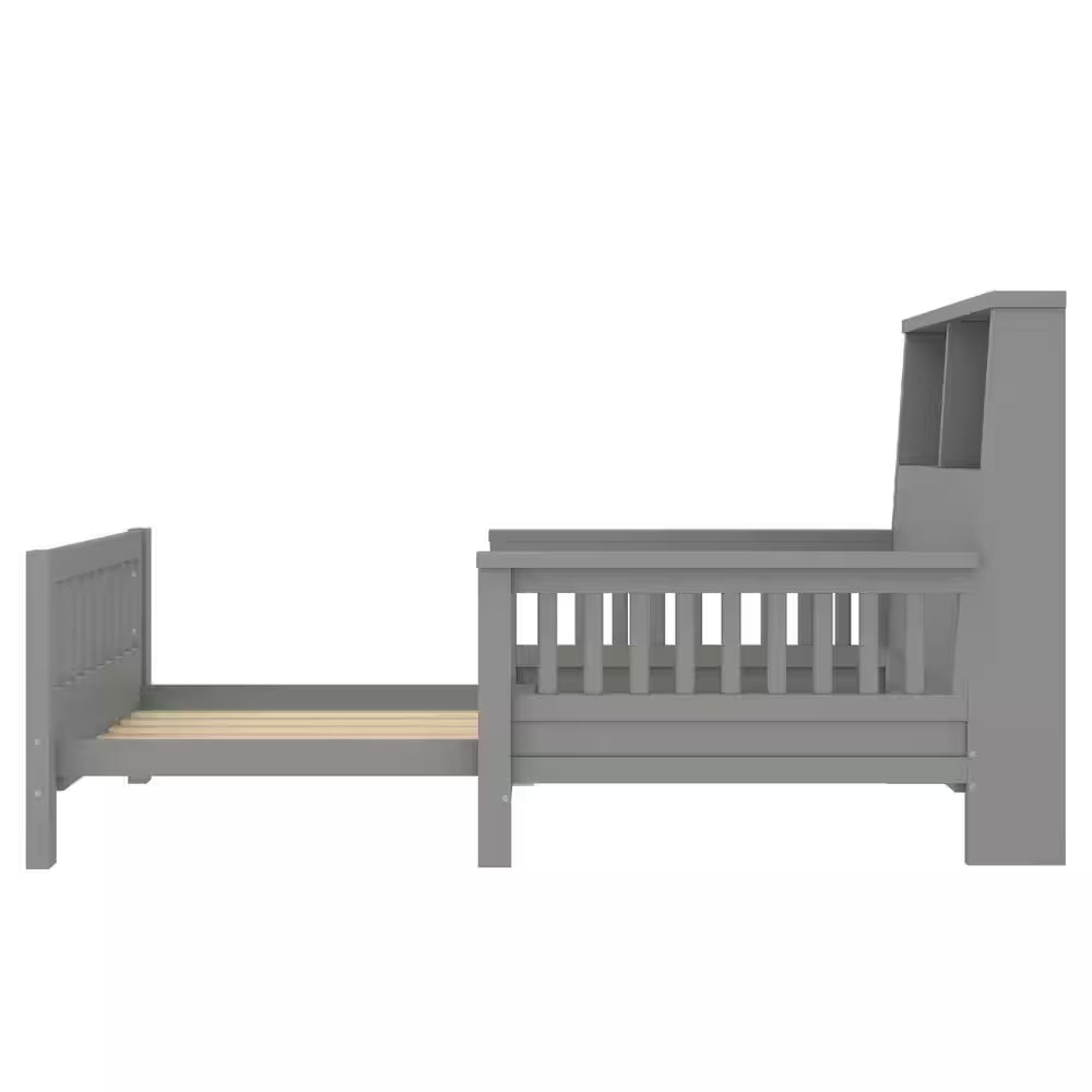 Nestfair Gray Wood Frame Twin Bed with Storage