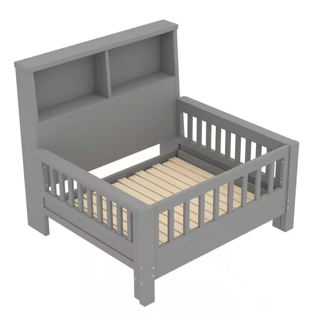 Nestfair Gray Wood Frame Twin Bed with Storage