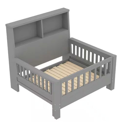 Nestfair Gray Wood Frame Twin Bed with Storage