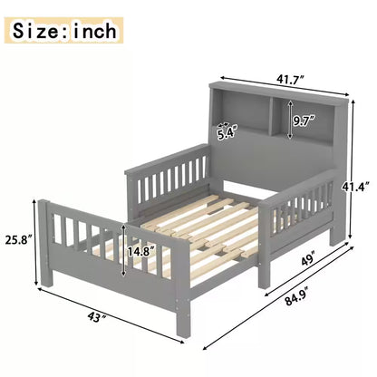 Nestfair Gray Wood Frame Twin Bed with Storage