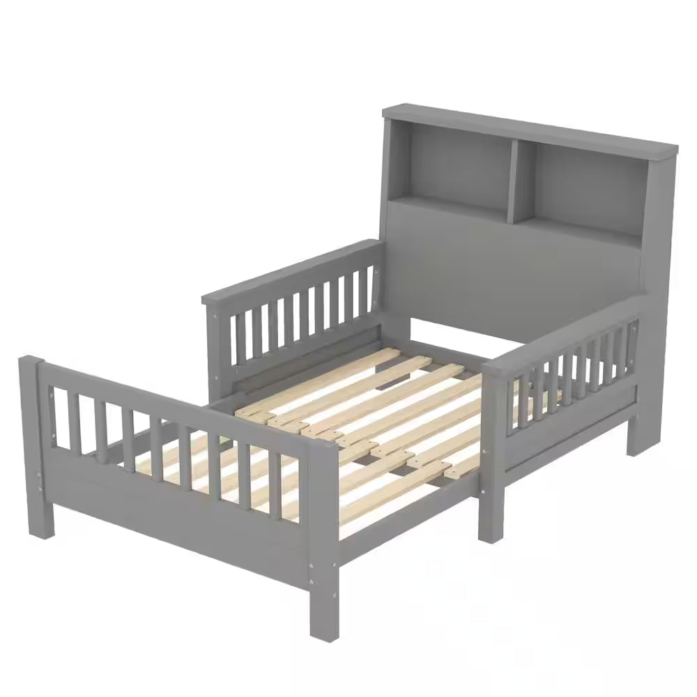 Nestfair Gray Wood Frame Twin Bed with Storage