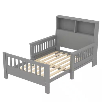 Nestfair Gray Wood Frame Twin Bed with Storage