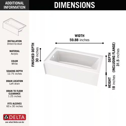 Classic 500 60 in. Left Drain Bathtub in White