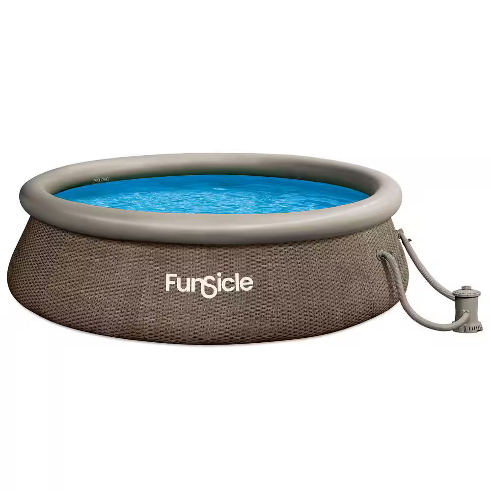 NEW Funsicle QuickSet Ring Top Designer 12 ft. Round 36 in. Deep Inflatable Pool, Brown Basketweave