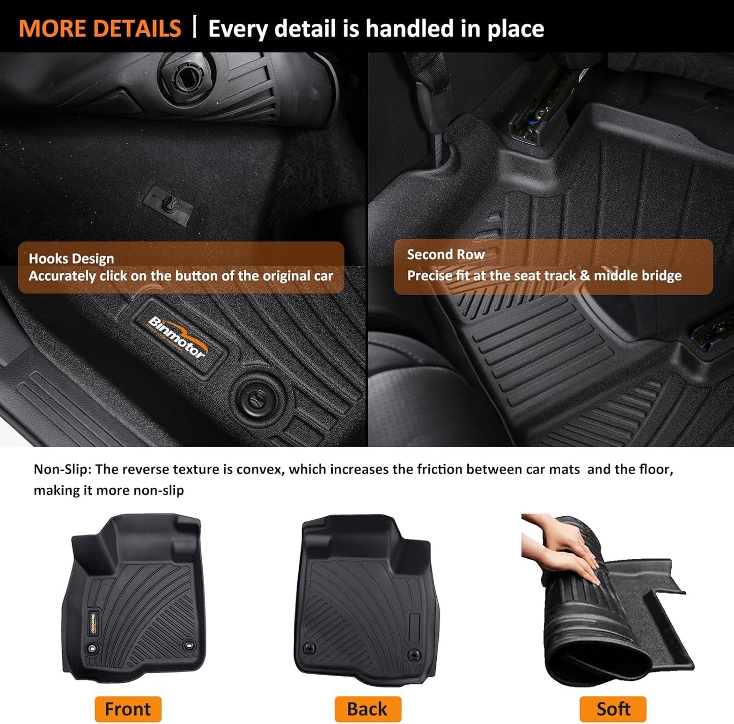 Binmotor-Floor Mats Cargo Liner Set for Kia Forte 2024 2023 2022-2019, All Weather Mats
