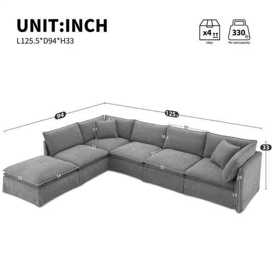 Harper & Bright 125.5 in. 6-Piece Sectional Sofa