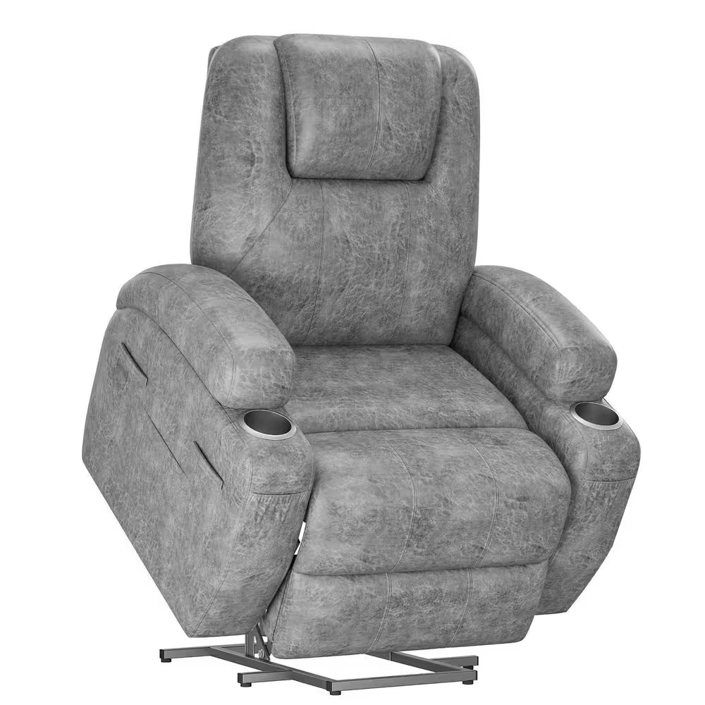 Power Lift Recliner Chair (Leathaire) Grey