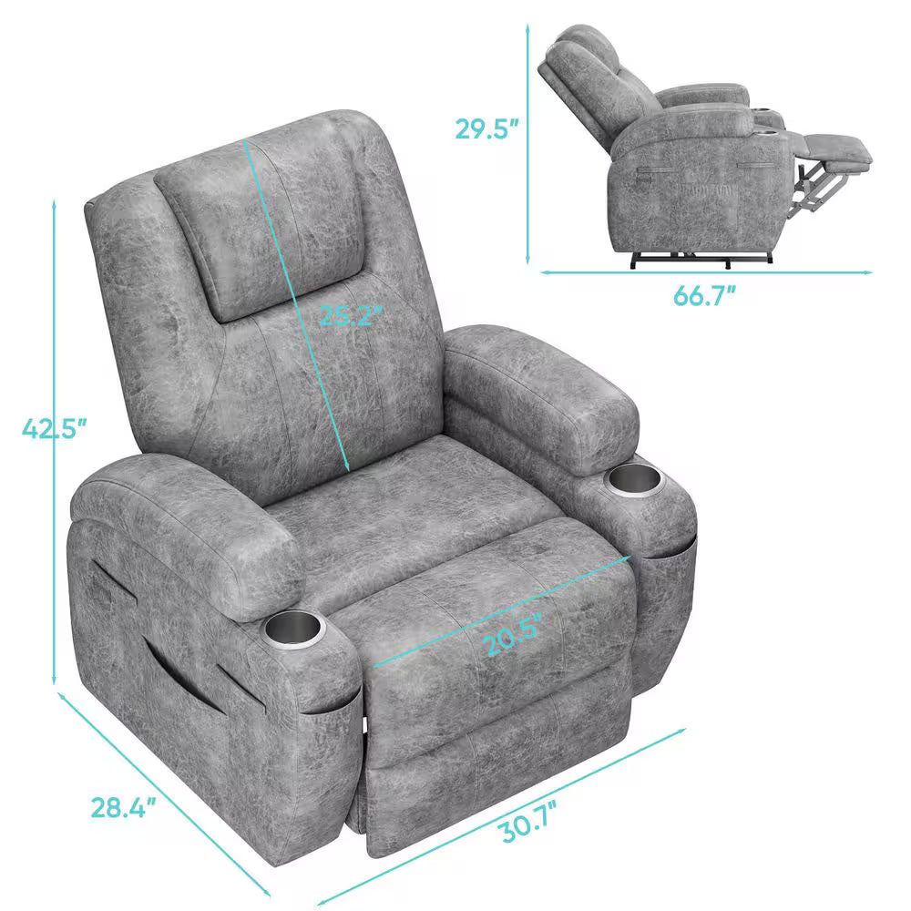 Power Lift Recliner Chair (Leathaire) Grey