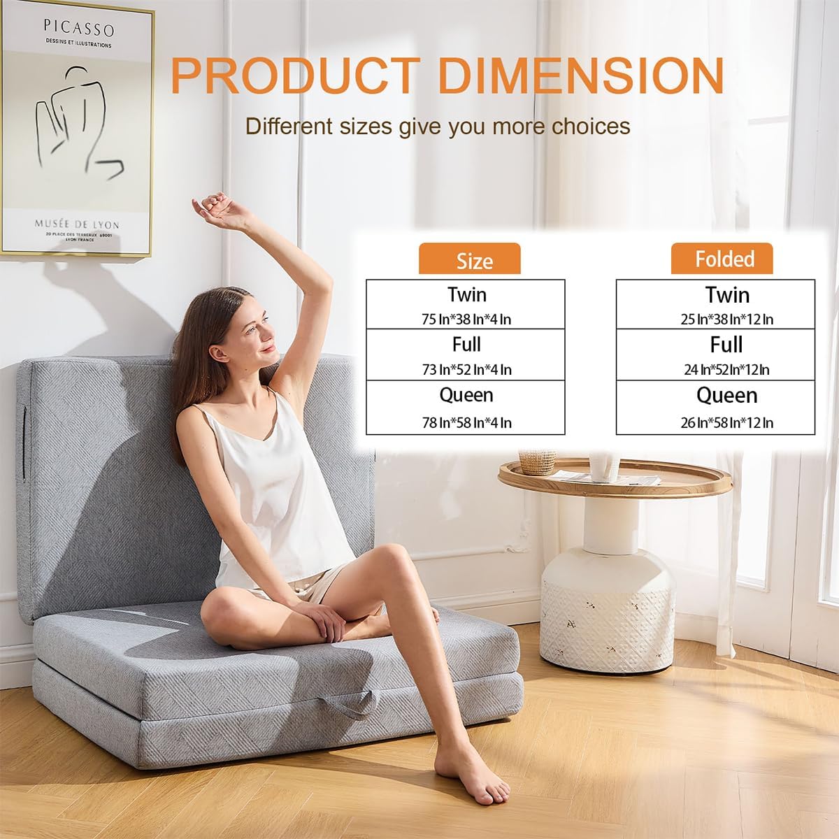 Trifold Mattress Queen,4 Inch Foldable Mattress Queen,Folding Mattress Queen