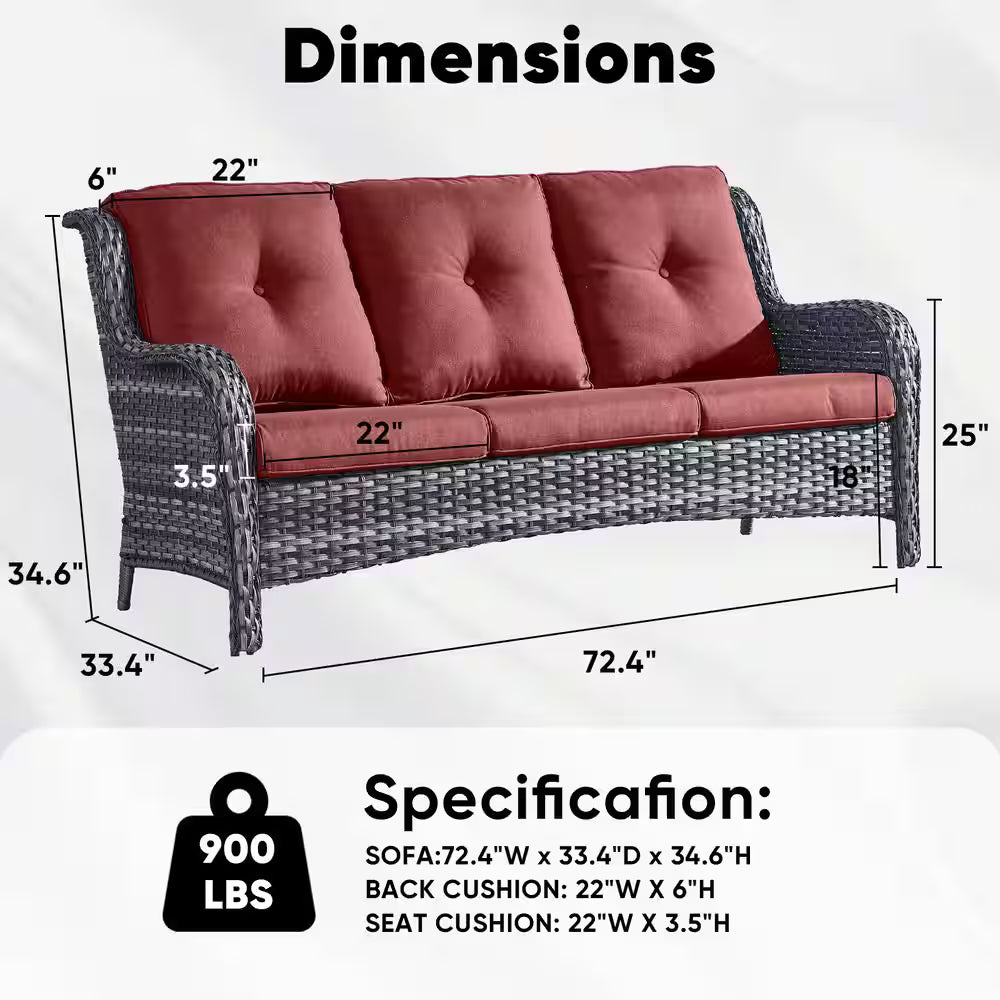 Arcline 3-Seat Gray PE Wicker Outdoor Couch